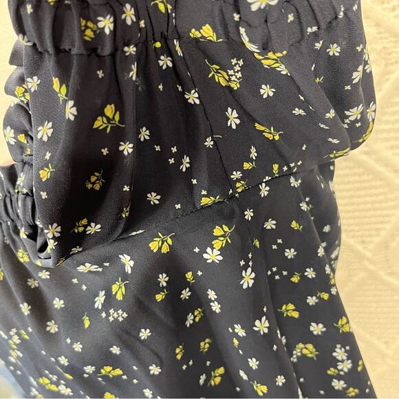 CECE Navy Blue Long Puffy Sleeve Ditsy Floral Cottagecore Blouse Top Sz Medium - Picture 5 of 7
